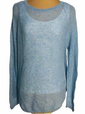 Vince 100% Cashmere Lightweight Sweater Blue Sheer Knit Long Sleeve Relaxed Fit